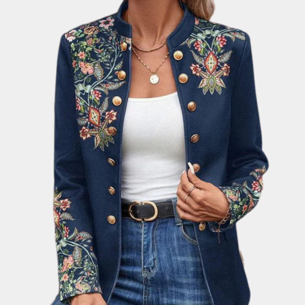 Damesjasje met bloemenprint en opstaande kraag Kort