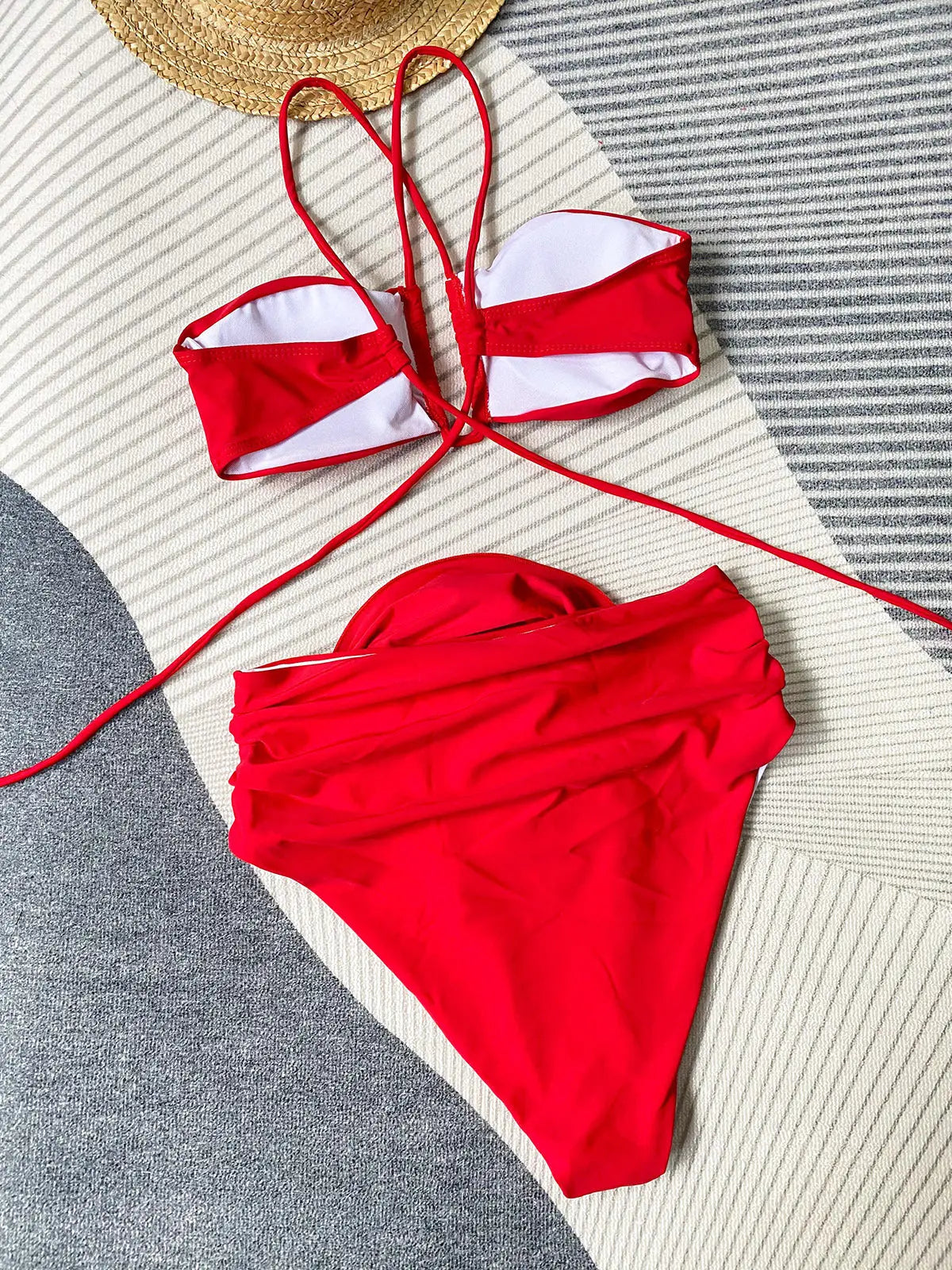 Dames High Waist Halter Bikini Set 3D Bloem