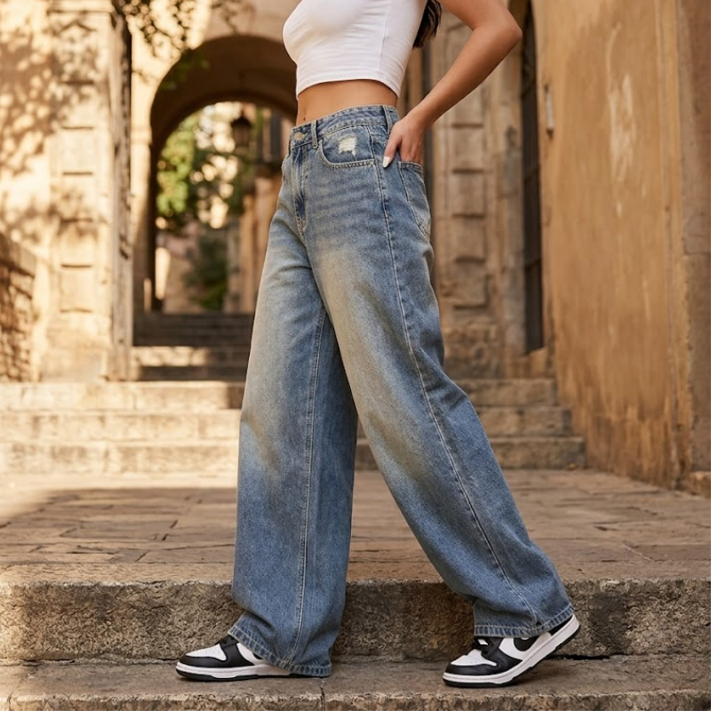 Damesjeans wijde pijpen baggy model Modehuis-Nederland