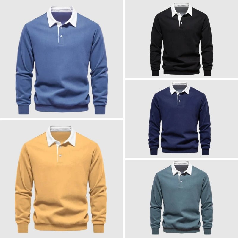 Heren Polo Sweater Lange Mouwen Contrastkraag