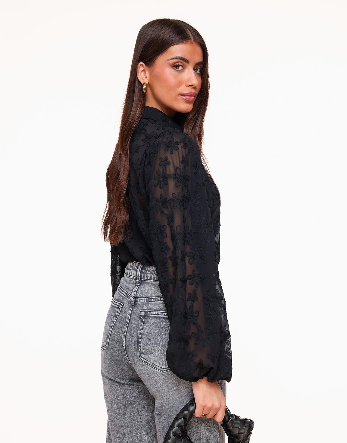 Damesblouse met bloemenprint en pofmouwen