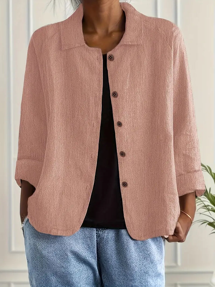 Dames Licht Jasje In Linnenlook Met Kraag En Knoopsluiting in Roze