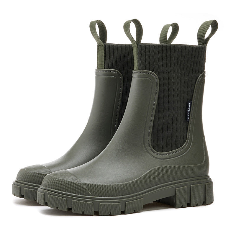 Dames Waterdichte Regenlaarzen Met Stevige Antislip Zool in Legergroen
