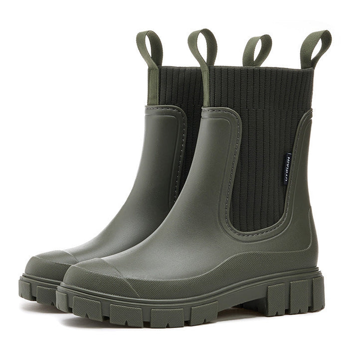 Dames Waterdichte Regenlaarzen Met Stevige Antislip Zool in Legergroen