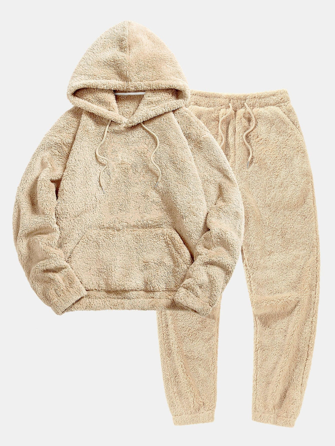 Dames Warme Teddy Loungeset Met Hoodie En Joggingbroek in Beige