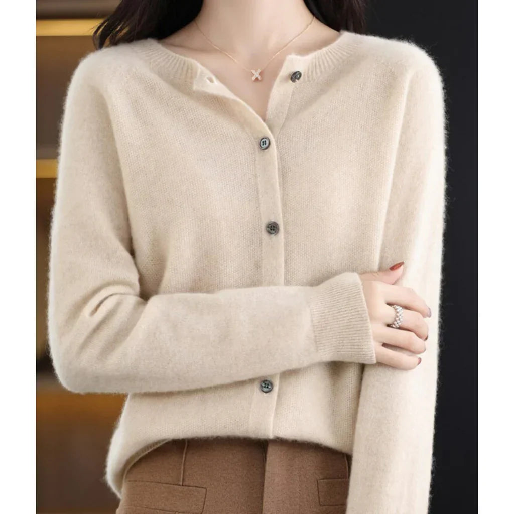 Dames wollen cardigan met ronde hals