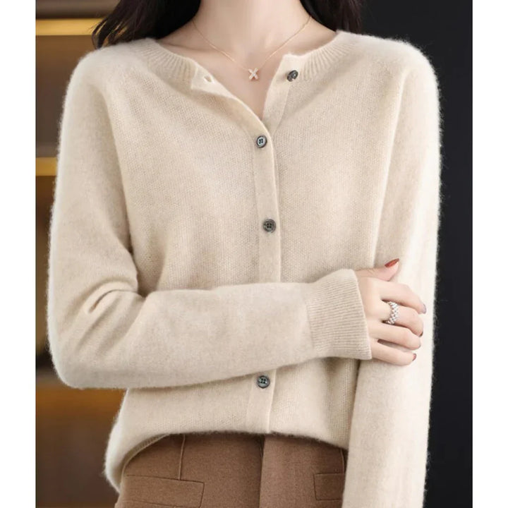 Dames wollen cardigan met ronde hals