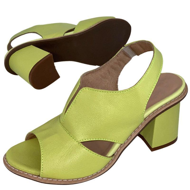 Dames Peeptoe Sandalen Met Stevige Blokhak En Slingback Bandje in Lichtgroen zool en hak