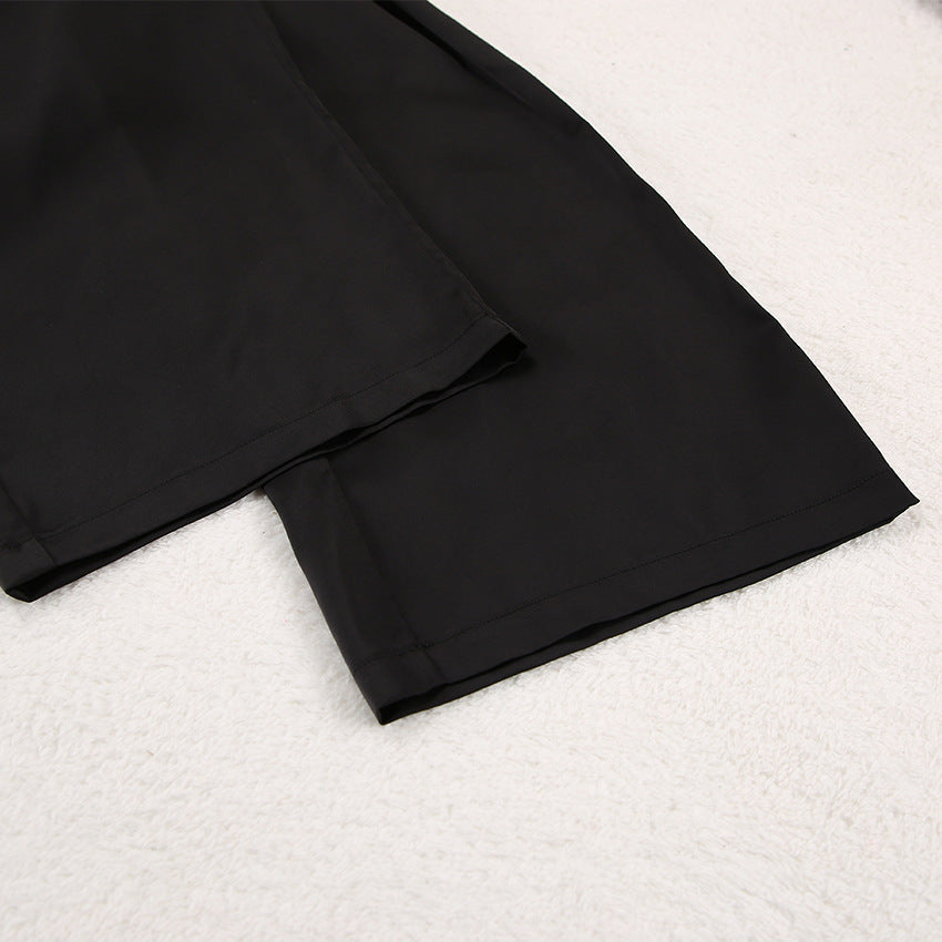 Dames Tweedelige Pyjamaset Met Satijnen Look En Reverskraag detailfoto 11