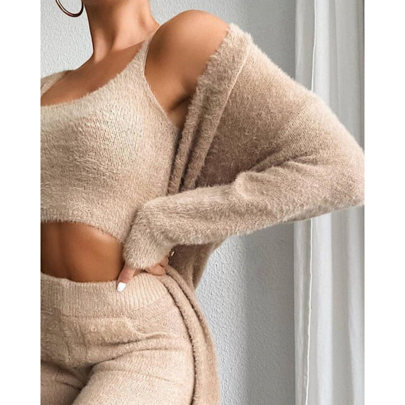 Dames Luxe Tweedelige Pyjama Set Met Zachte Teddylook Stof detailfoto 3