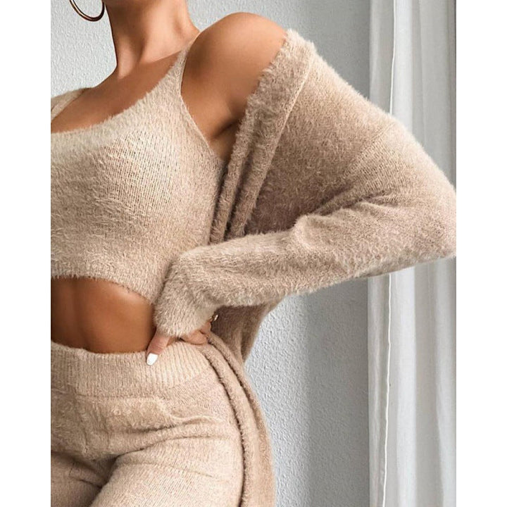 Dames Luxe Tweedelige Pyjama Set Met Zachte Teddylook Stof detailfoto 3
