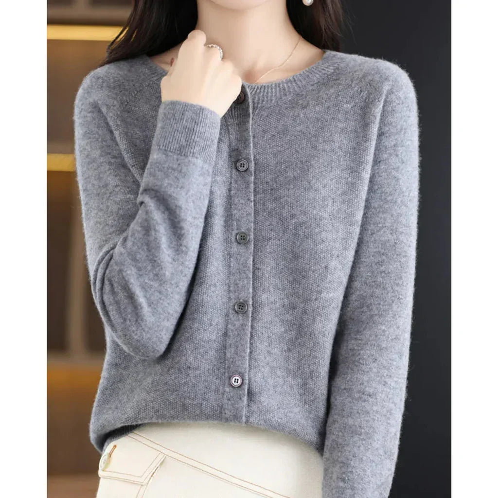 Dames wollen cardigan met ronde hals 9