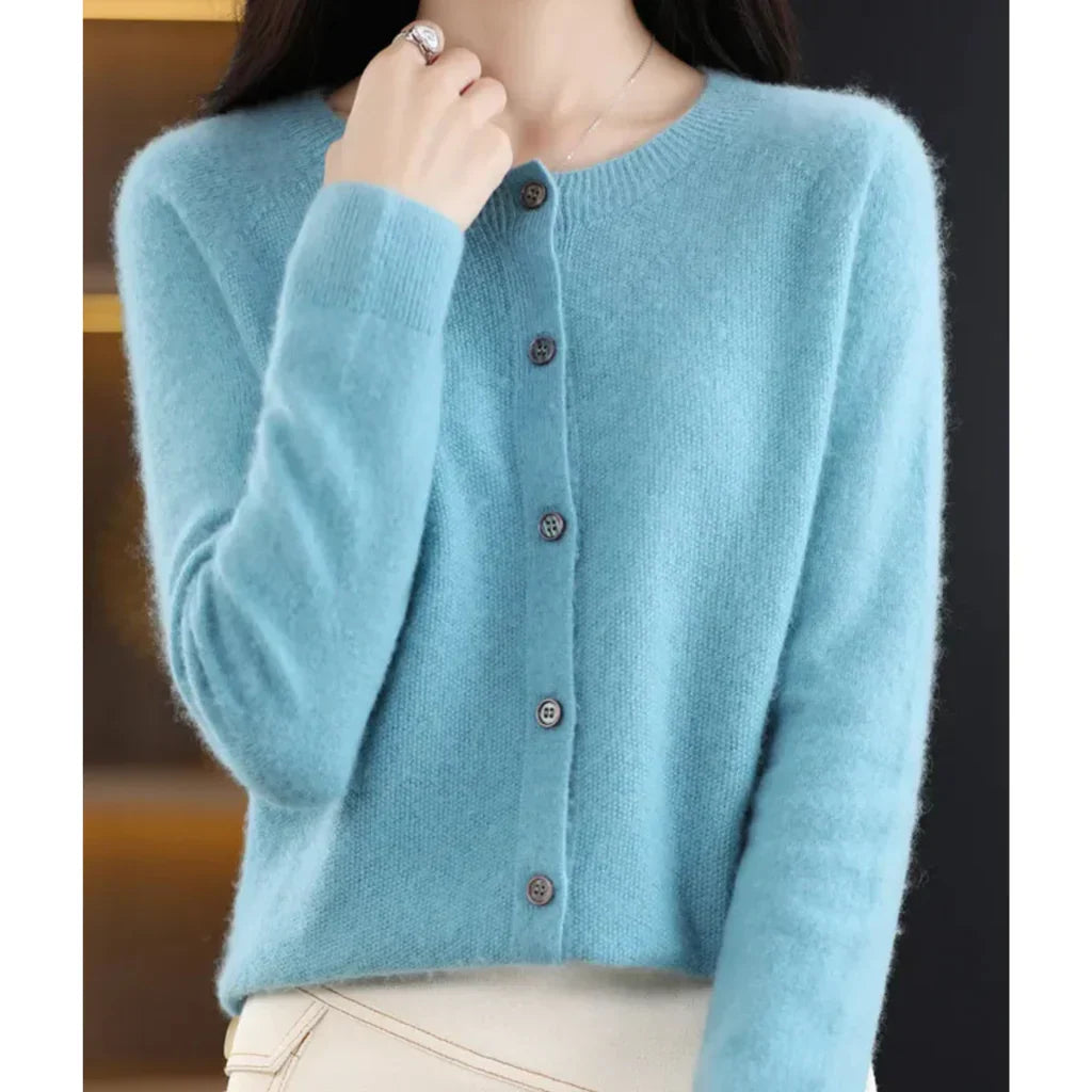 Dames wollen cardigan met ronde hals 12