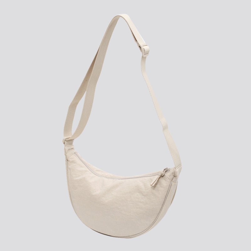 Dames Minimalistische Halve Maan Schoudertas Met Verstelbare Band in Beige