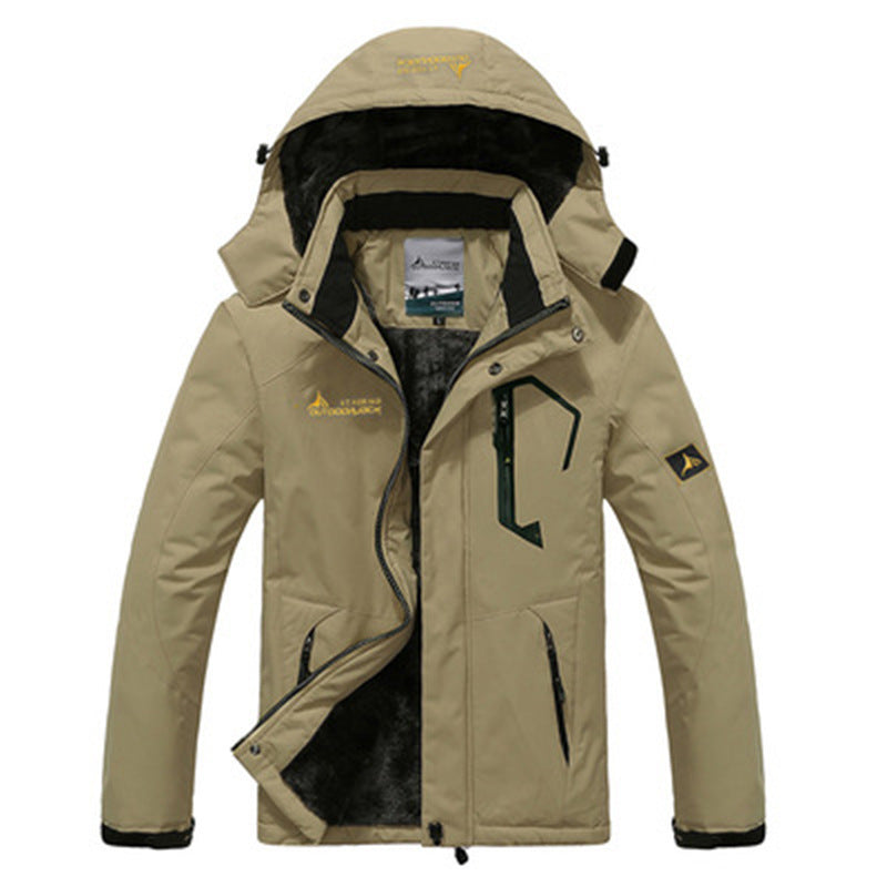 Beige heren winterparka met afneembare capuchon