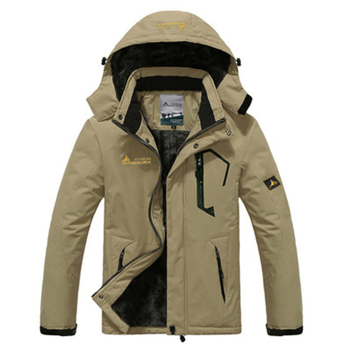 Beige heren winterparka met afneembare capuchon