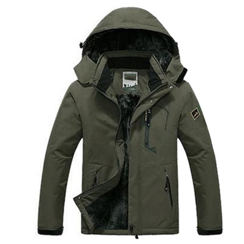 Legergroene heren winterparka met fleecevoering