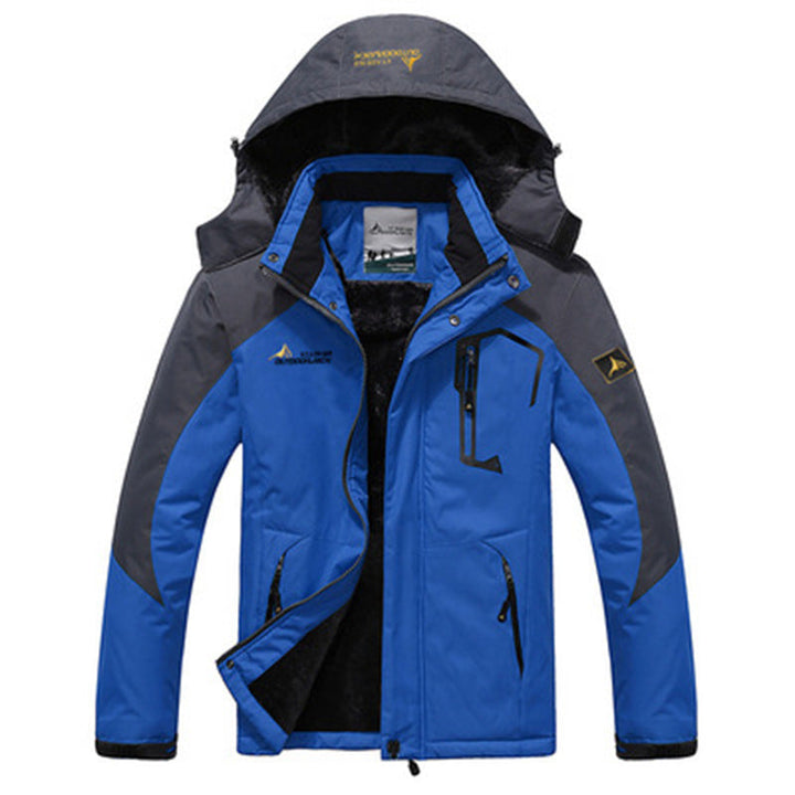 Helderblauwe en grijze heren winterparka met fleecevoering