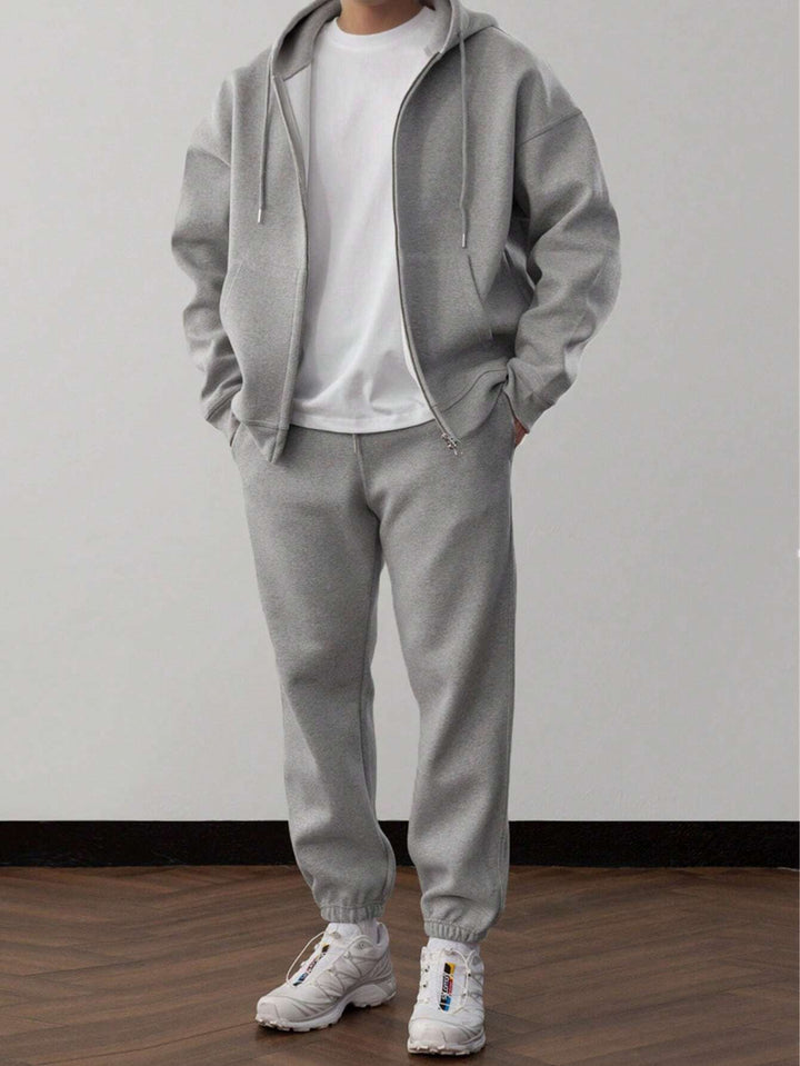 Joggingpak met open rits hoodie in Grijs