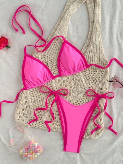 Dames Triangle Bikini Set Thong Side Tie