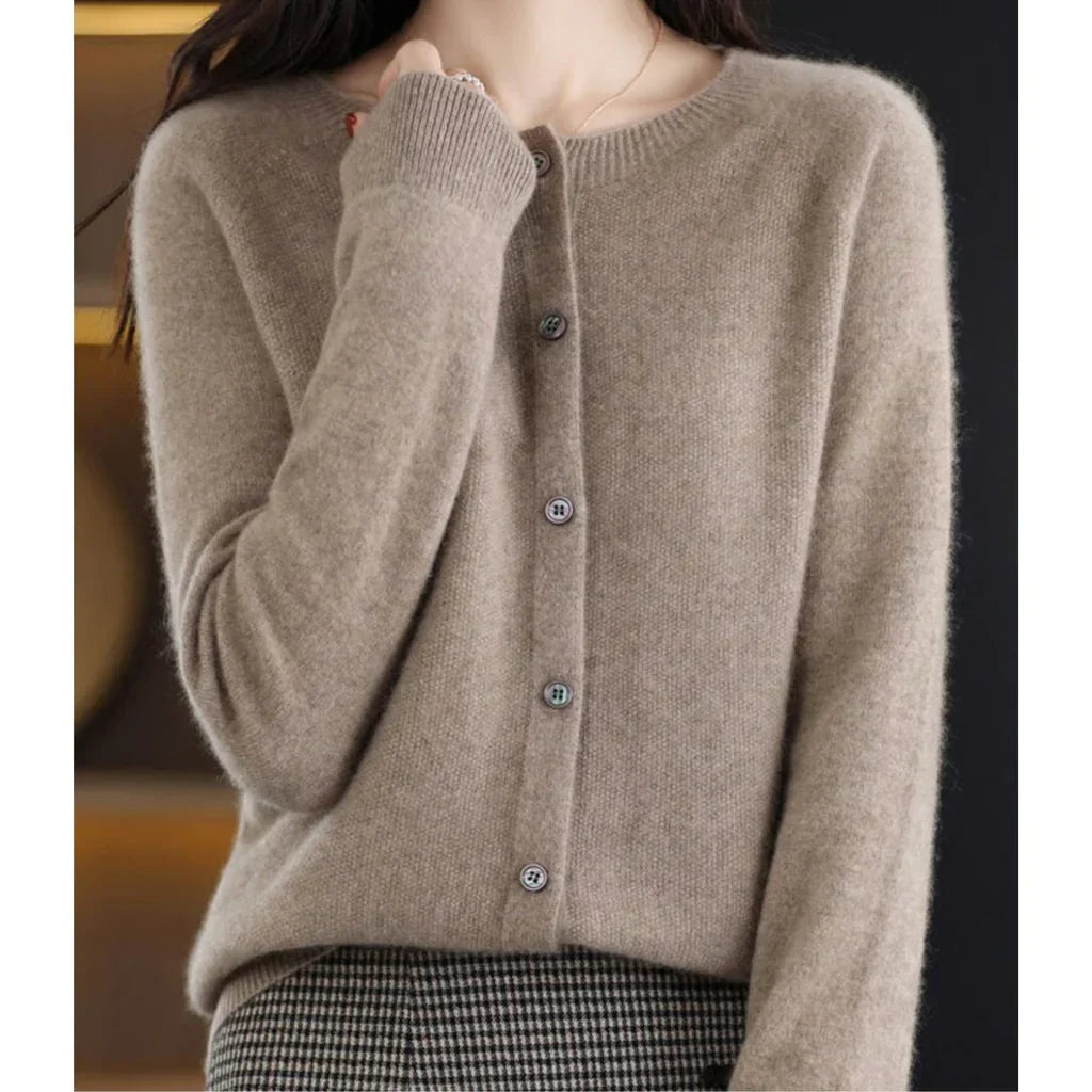 Dames wollen cardigan met ronde hals 6
