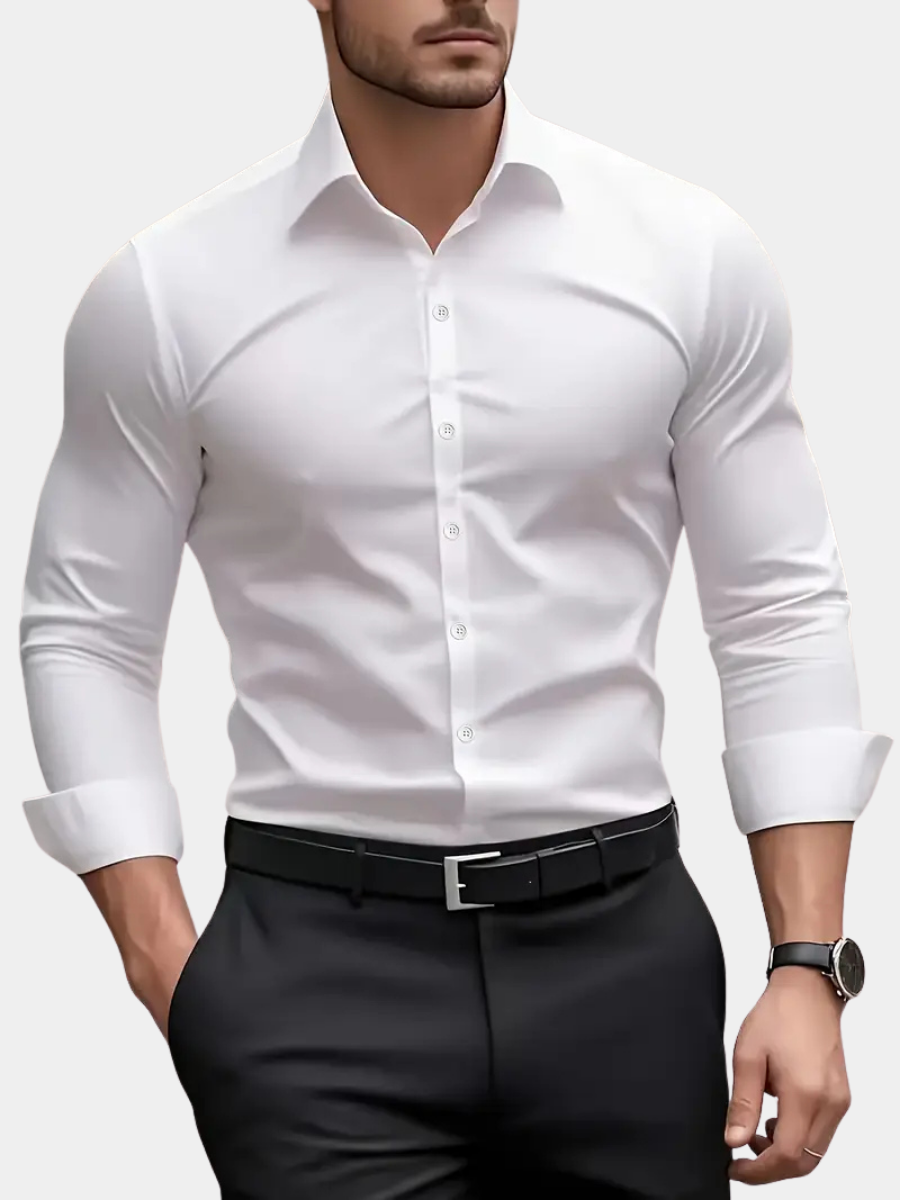 Slim fit herenoverhemd in wit met lange mouwen
