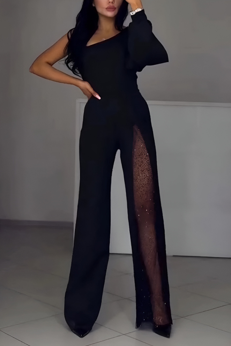 Dames jumpsuit met one-shoulder hals en wijde pijpen