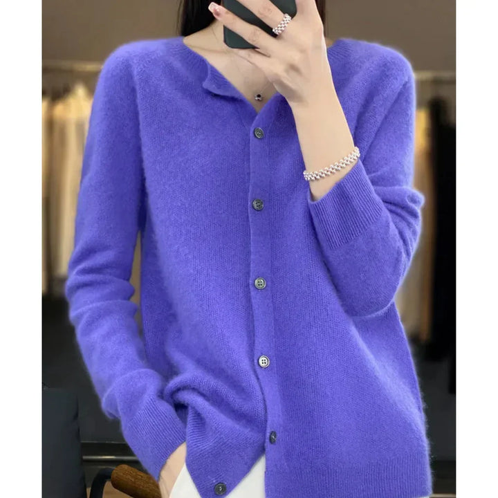 Dames wollen cardigan met ronde hals 13