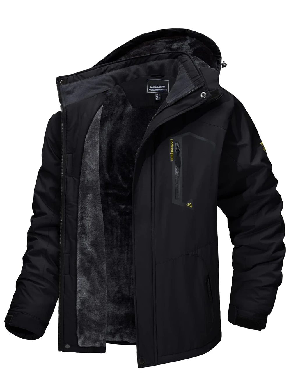Zwarte heren winterparka met fleecevoering en capuchon