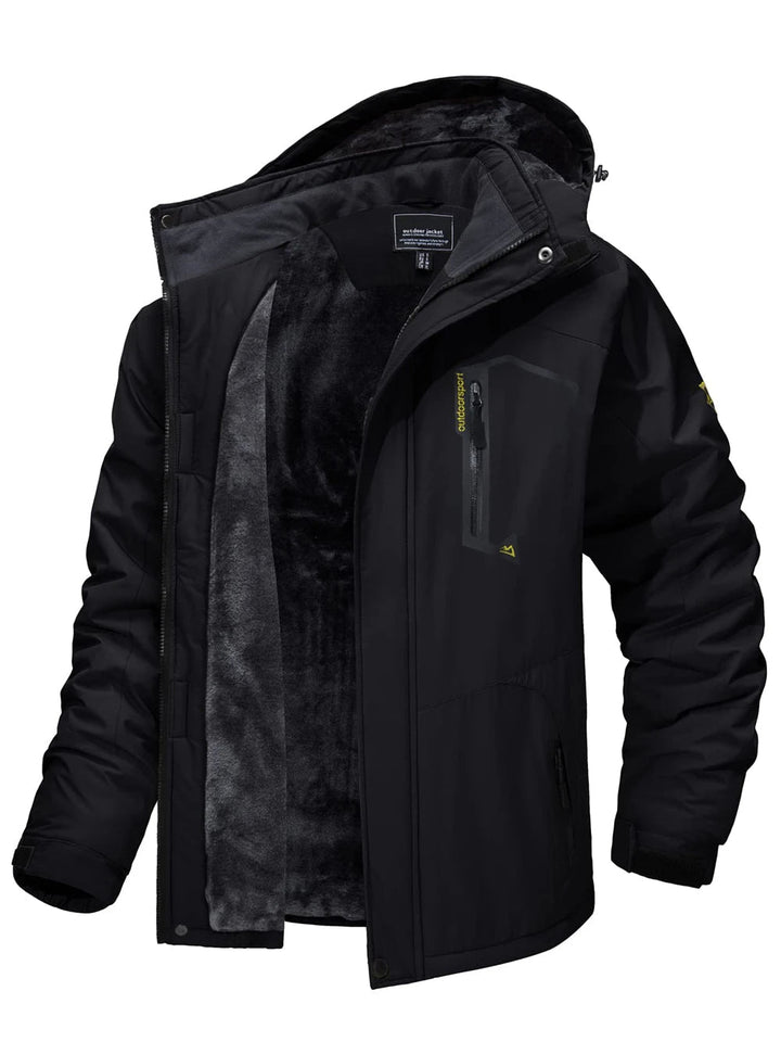 Zwarte heren winterparka met fleecevoering en capuchon