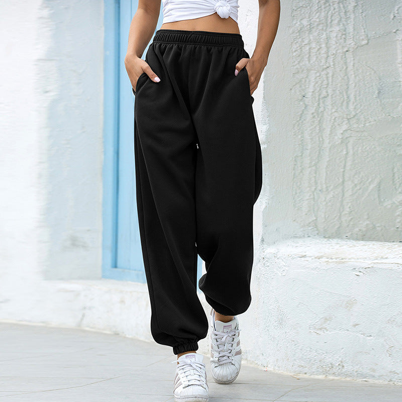 Dames Comfortabele High Waist Joggingbroek Met Losse Pasvorm in Zwart