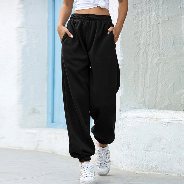 Dames Comfortabele High Waist Joggingbroek Met Losse Pasvorm in Zwart