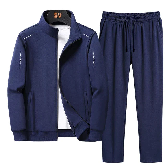 Heren trainingspak donkerblauw met ritsjack en bijpassende broek