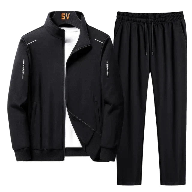 Heren trainingspak zwart met ritsjack en joggingbroek