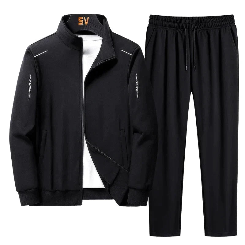 Heren trainingspak zwart vooraanzicht jack en broek