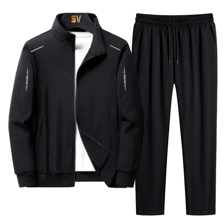 Heren trainingspak zwart vooraanzicht jack en broek