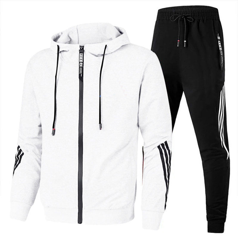 Heren trainingspak met wit ritsvest en zwarte joggingbroek