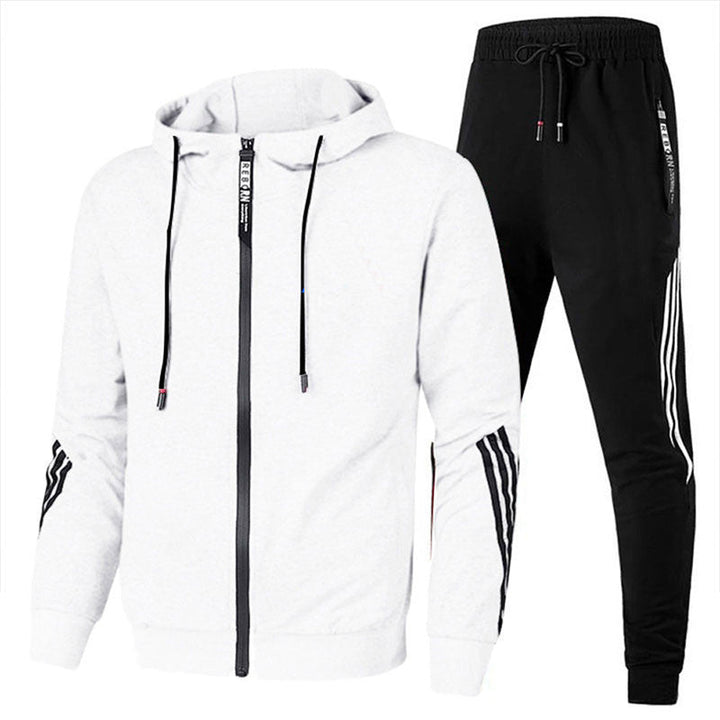 Heren trainingspak met wit ritsvest en zwarte joggingbroek