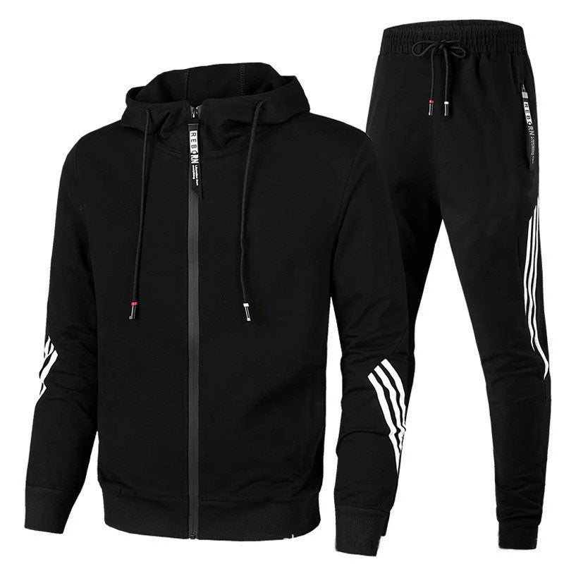 Heren trainingspak in zwart met ritsvest en joggingbroek