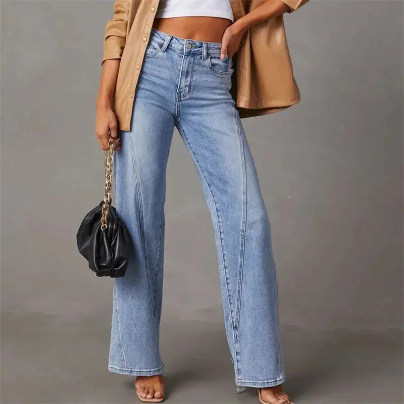Damesjeans met rechte pijpen en hoge taille