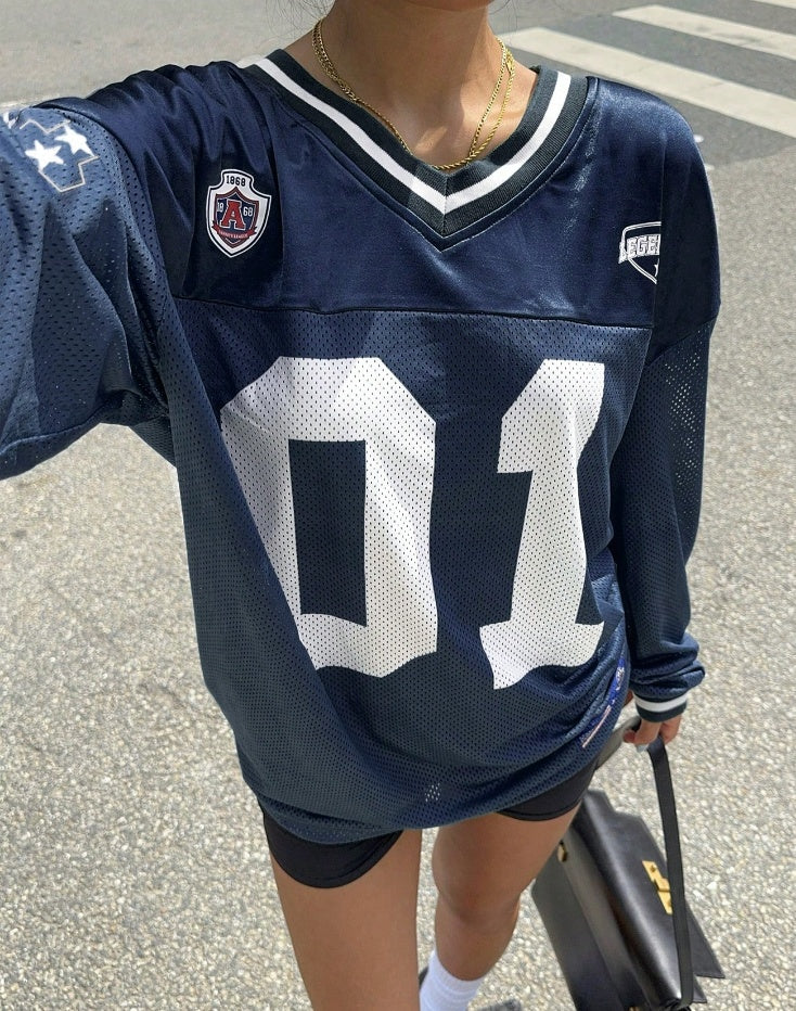 Dames Oversized Football Shirt Met Nummerprint En Patches detailfoto 5