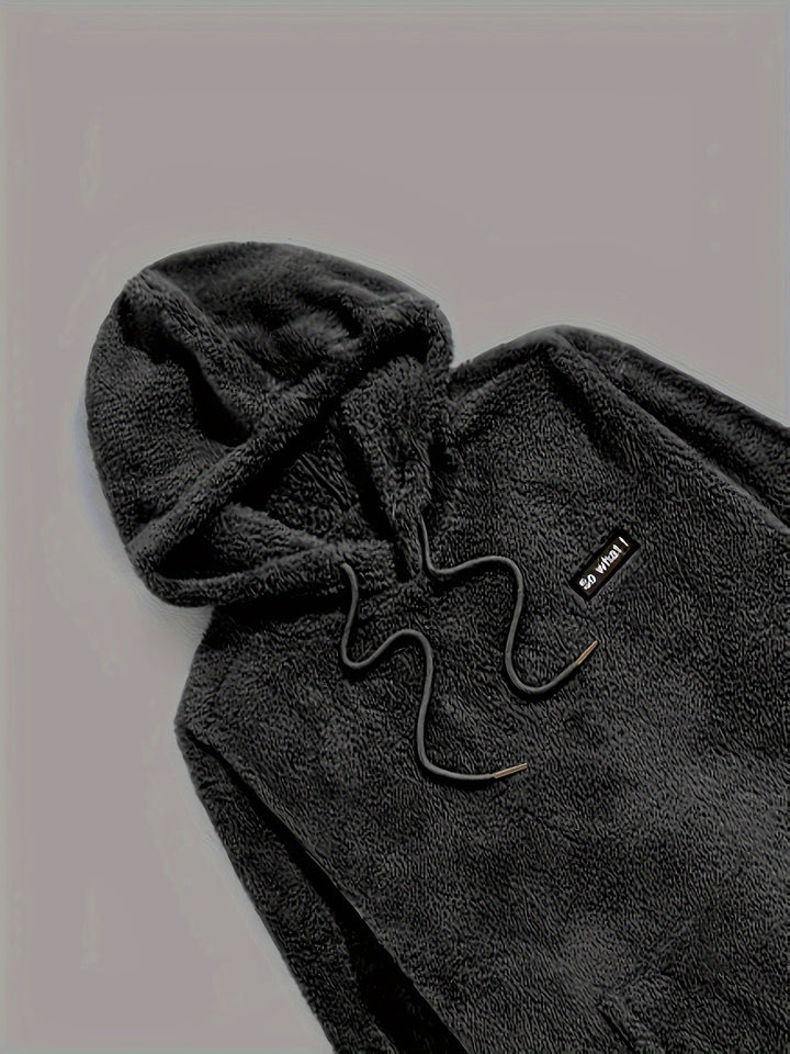 Detail van de capuchon met trekkoord in Zwart