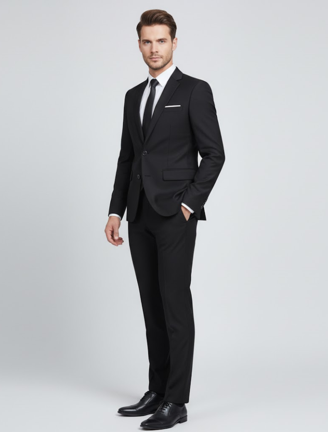 Heren Slim Fit Kostuum Met Reverskraag En Rechte Pantalon in Zwart