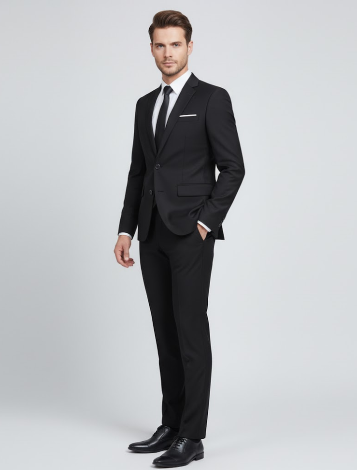 Heren Slim Fit Kostuum Met Reverskraag En Rechte Pantalon in Zwart