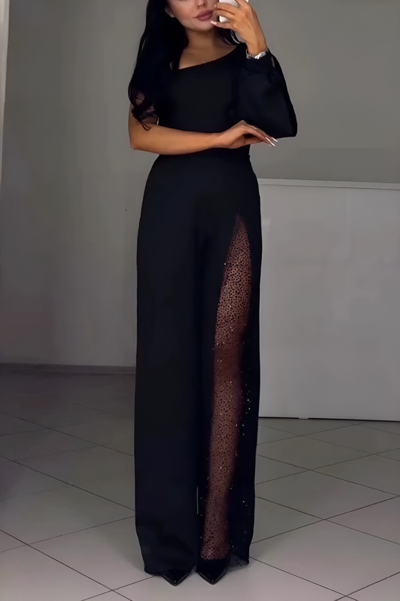 Dames jumpsuit met one-shoulder hals en wijde pijpen - afbeelding 2