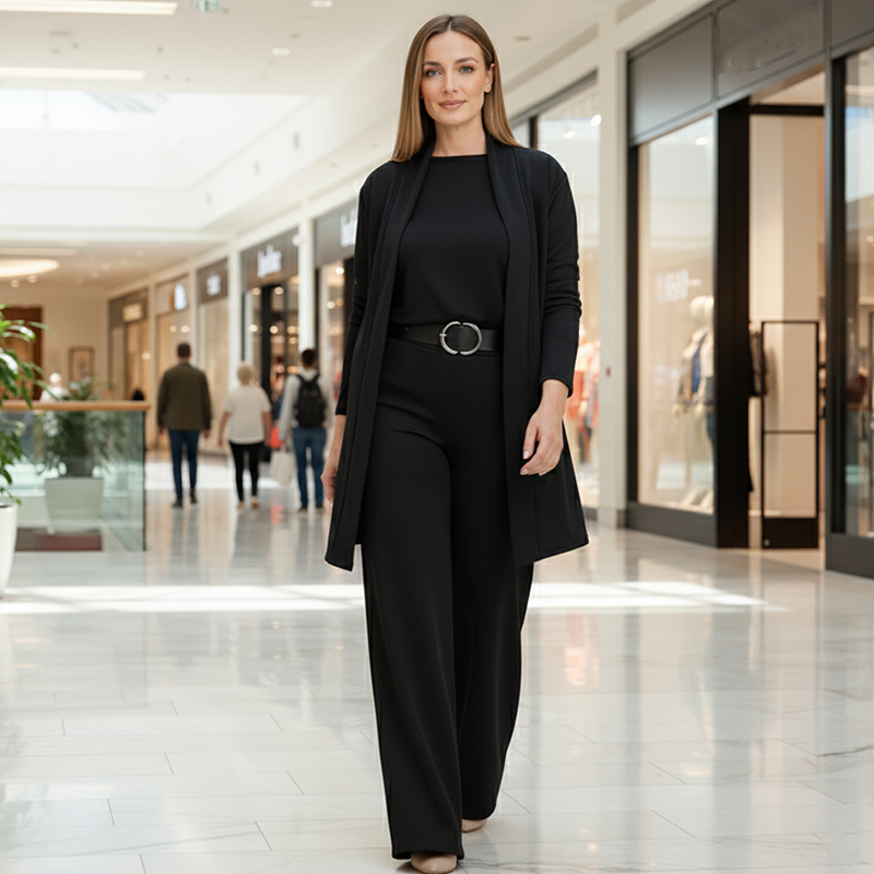 Dames driedelig pak met lang vest en wijde broek - afbeelding 4
