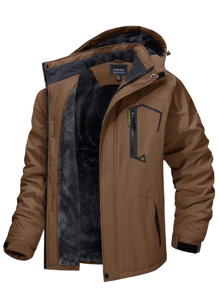 Koffiebruine heren winterparka met fleecevoering