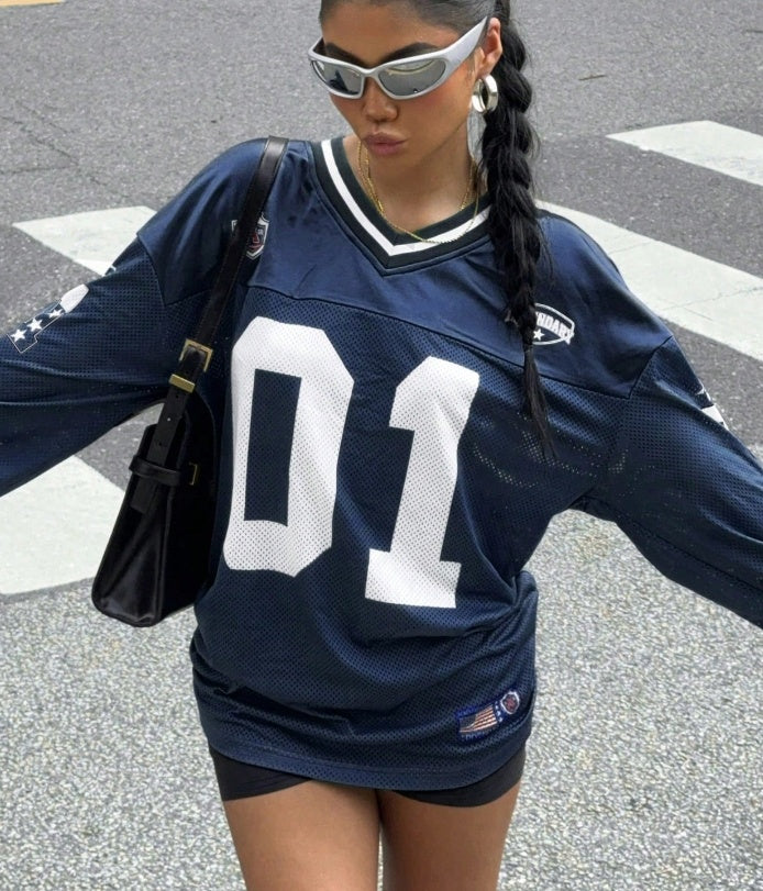 Dames Oversized Football Shirt Met Nummerprint En Patches detailfoto 4