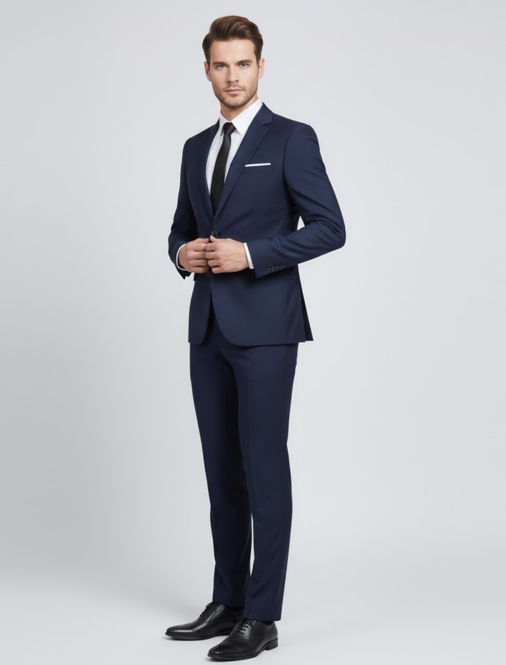 Heren Slim Fit Kostuum Met Reverskraag En Rechte Pantalon in Marineblauw