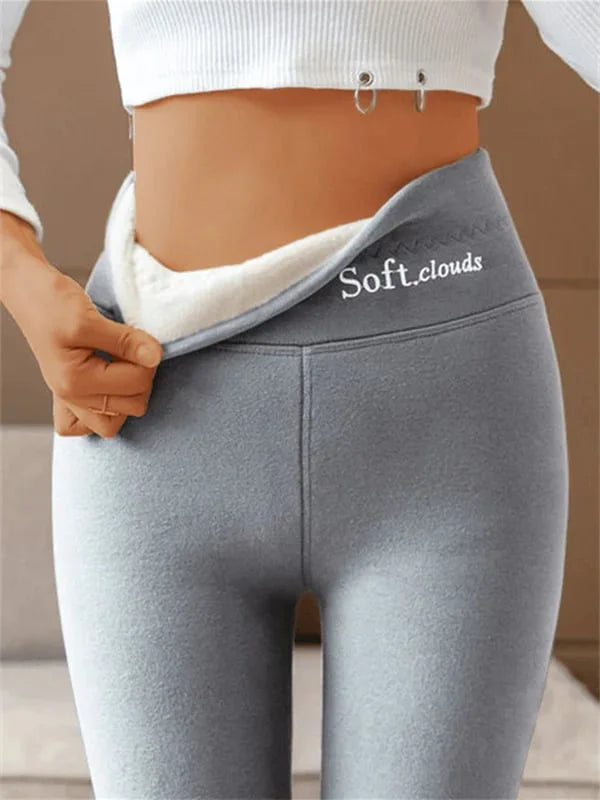 Grijze legging met zichtbare witte fleecevoering